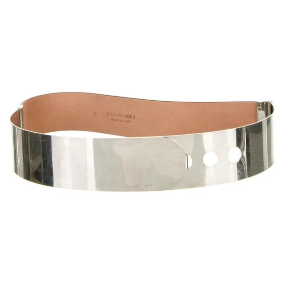 DESIGNER MICHAEL KORS COLLECTION BLACK LEATHER & SILVER METAL 2"WIDE BELT LARGE - Picture 9 of 9